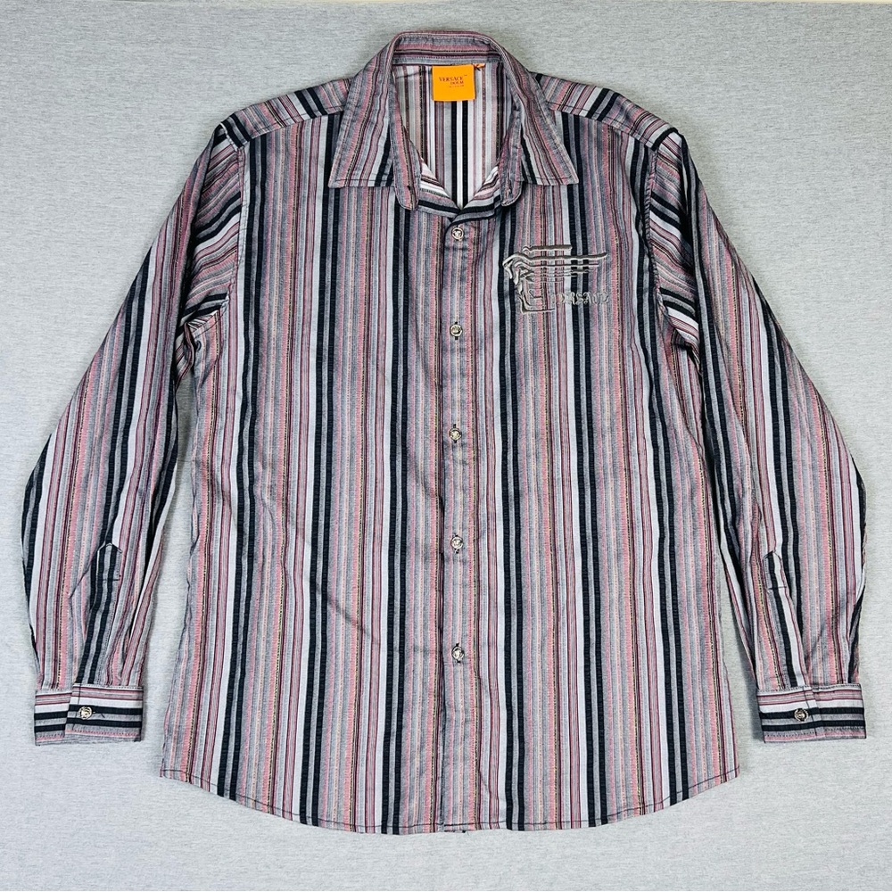 Versace Dolm Vintage Striped Button Down Shirt